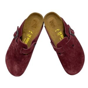 Birkenstock Maroon Suede Slip On Comfort Clogs